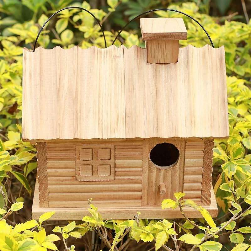 STARSWR Bird House Outside,Outdoor Bird Houses, Natural Wooden Bird Hut Clearance 2 Hole Bluebird Finch Cardinals 2 Rooms Hanging Birdhouse for Garden Viewing - Image 4