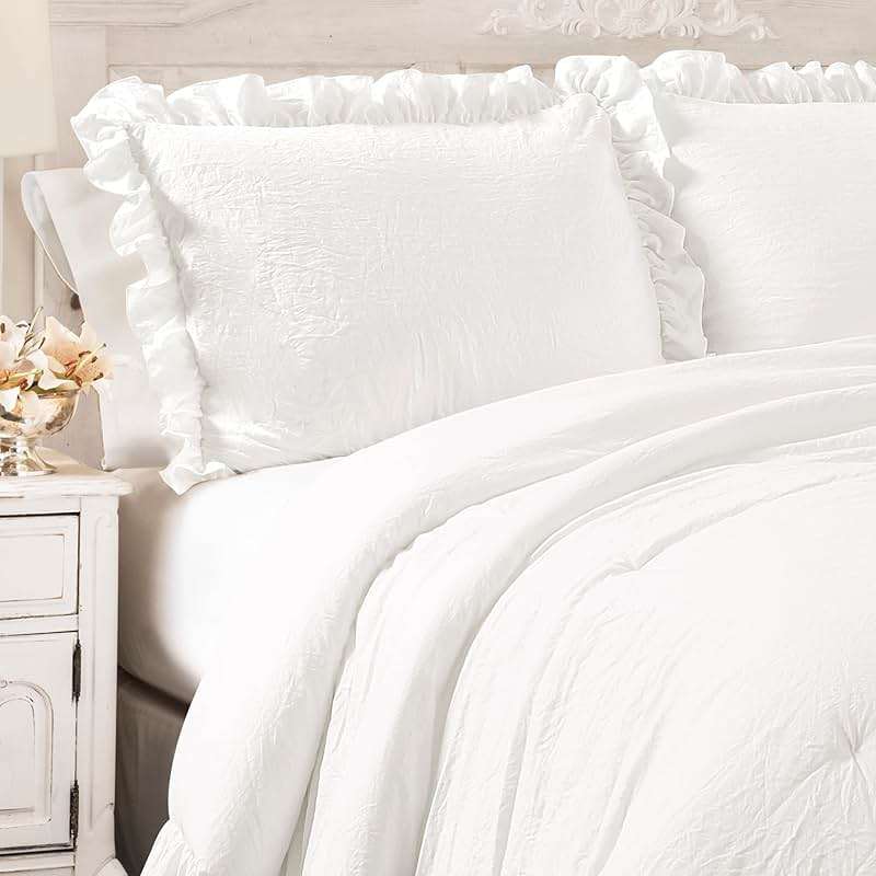 Lush Decor Reyna Ruffle Comforter Set - 3 Piece Full/Queen Size Ruffle Comforter Set - Elegance for Bedroom - Full/Queen, Pure White - Image 2