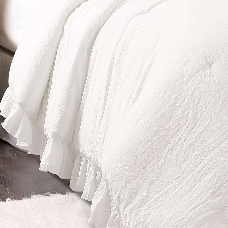 Lush Decor Reyna Ruffle Comforter Set - 3 Piece Full/Queen Size Ruffle Comforter Set - Elegance for Bedroom - Full/Queen, Pure White - Image 3