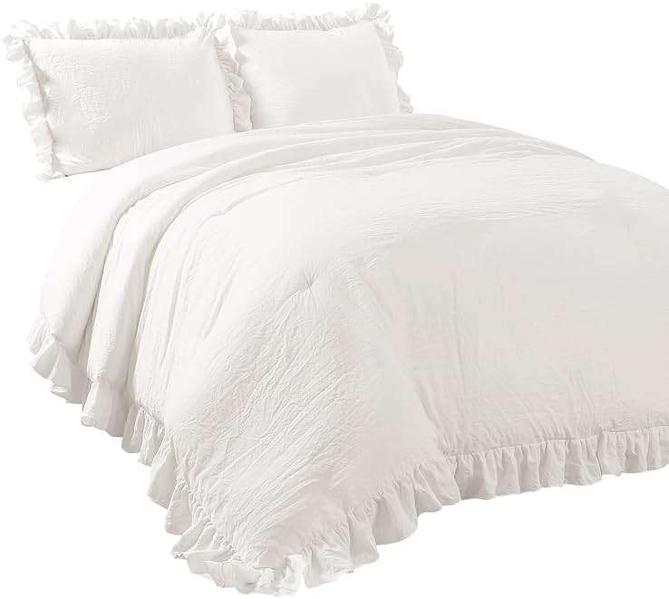 Lush Decor Reyna Ruffle Comforter Set - 3 Piece Full/Queen Size Ruffle Comforter Set - Elegance for Bedroom - Full/Queen, Pure White - Image 7