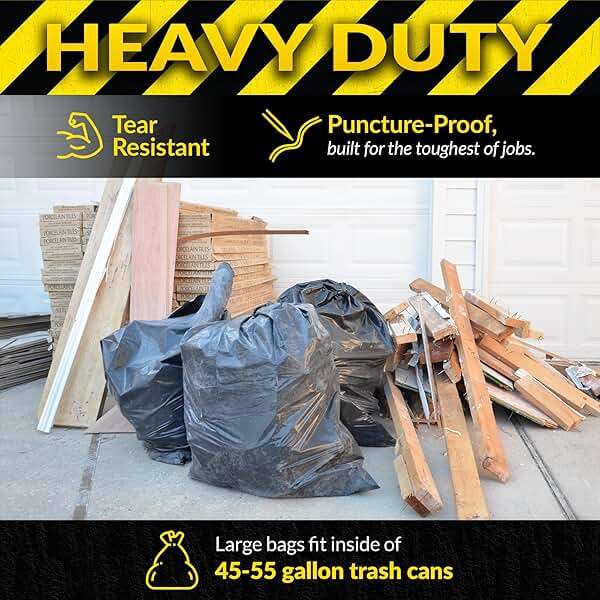 Reli. Contractor Garbage Bags 55 Gallon | 40 Trash Bags | Heavy Duty | Black Contractor - Image 3