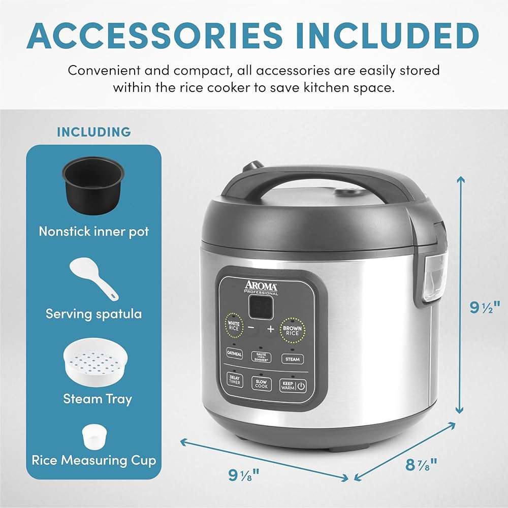AROMA Professional Digital Rice Cooker, Multicooker, 4-Cup (Uncooked) / 8-Cup (Cooked), Steamer, Slow Cooker, Grain Cooker, 2Qt, Stainless Steel Exterior, ARC-994SG - Image 2