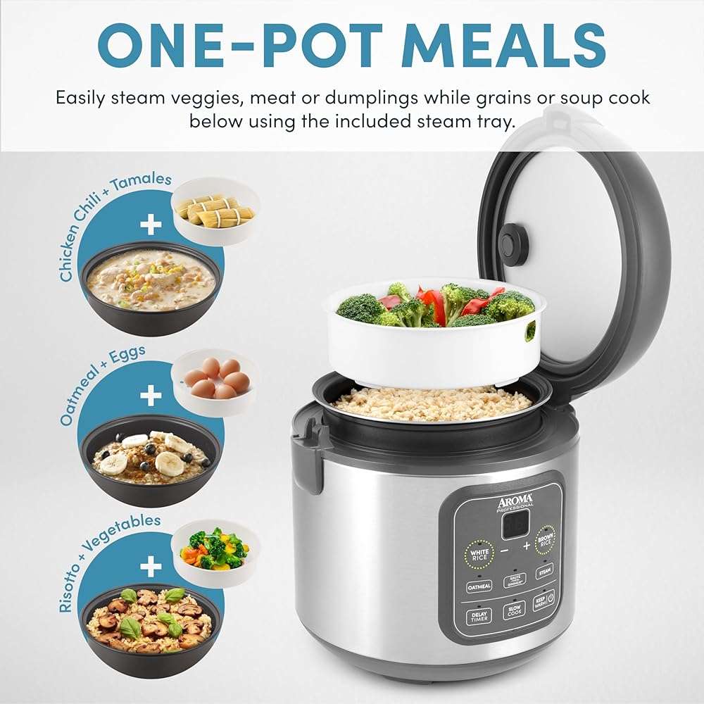 AROMA Professional Digital Rice Cooker, Multicooker, 4-Cup (Uncooked) / 8-Cup (Cooked), Steamer, Slow Cooker, Grain Cooker, 2Qt, Stainless Steel Exterior, ARC-994SG - Image 3