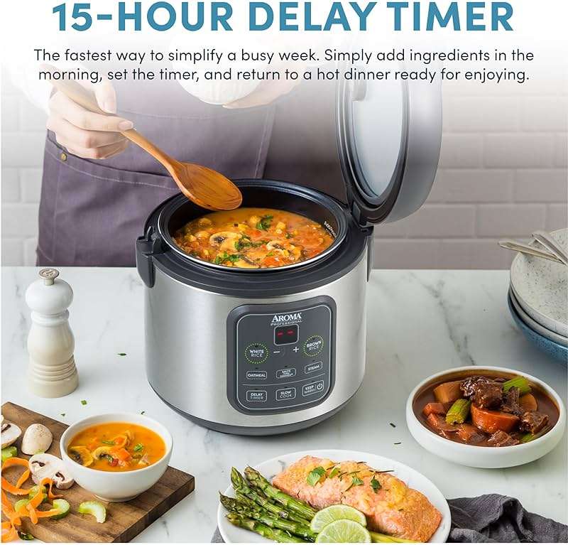 AROMA Professional Digital Rice Cooker, Multicooker, 4-Cup (Uncooked) / 8-Cup (Cooked), Steamer, Slow Cooker, Grain Cooker, 2Qt, Stainless Steel Exterior, ARC-994SG - Image 4