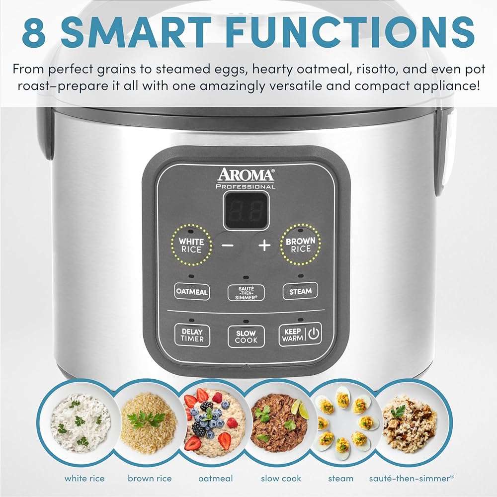 AROMA Professional Digital Rice Cooker, Multicooker, 4-Cup (Uncooked) / 8-Cup (Cooked), Steamer, Slow Cooker, Grain Cooker, 2Qt, Stainless Steel Exterior, ARC-994SG - Image 5