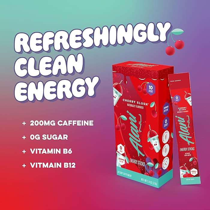 Alani Nu CHERRY SLUSH, Energy Sticks Drink Powder, 200mg Caffeine, Pre Workout Performance with Antioxidants, On-The-Go Drink Mix, Biotin, B Vitamins, Zero Sugar, 5 Calories, 10 Pack - Image 6
