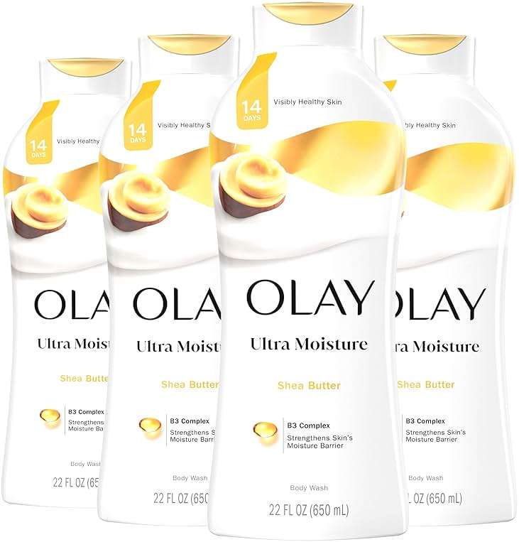 Olay Body Wash for Women, Ultra Moisture, 24hr Moisturizing, Hydrating & Refreshing, B3 Vitamin Complex, Free of Parabens & Phthalates, for All Skin Types, Shea Butter Scent, 22 fl oz (Pack of 4) - Image 1