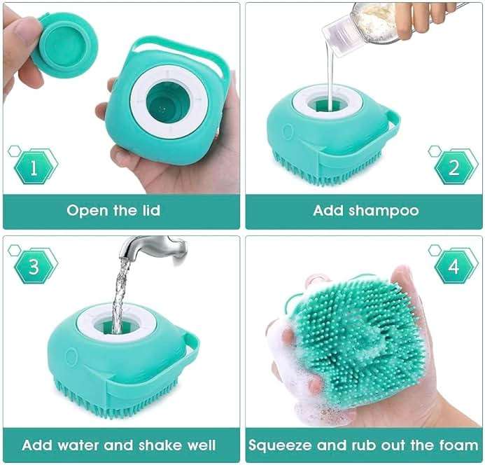Pet Bath Massage Brush Puppy Dog Cat Grooming Cleaning Soft (Blue) - Image 4