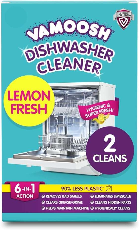 Vamoosh 6-in-1 Dishwasher Cleaner | Natural Citric Acid Cleaning Formula | Limescale Removal | Grease Elimination | Eco-Friendly | Made in the UK | 50g (Pack of 2) - Image 1