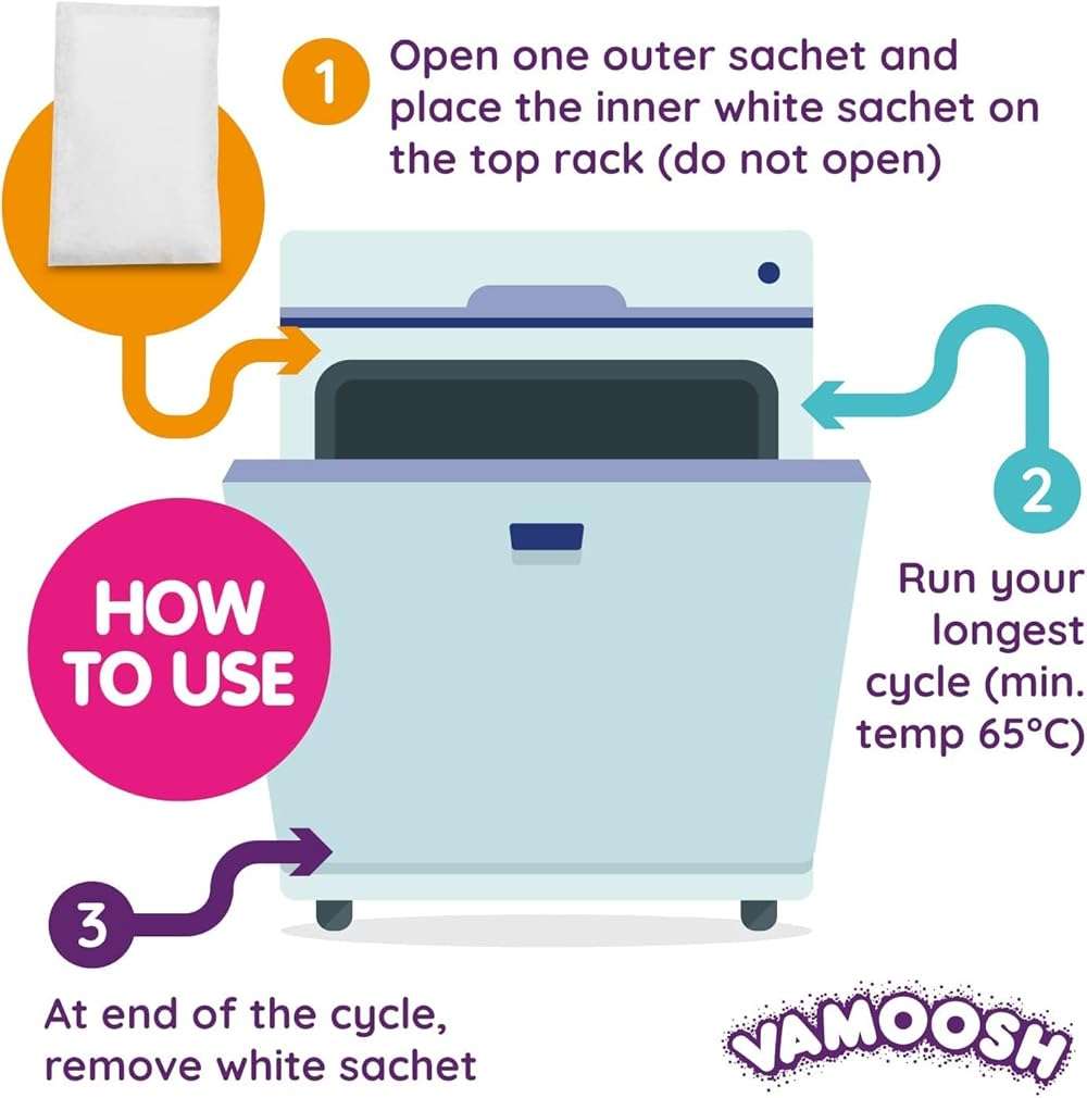 Vamoosh 6-in-1 Dishwasher Cleaner | Natural Citric Acid Cleaning Formula | Limescale Removal | Grease Elimination | Eco-Friendly | Made in the UK | 50g (Pack of 2) - Image 2