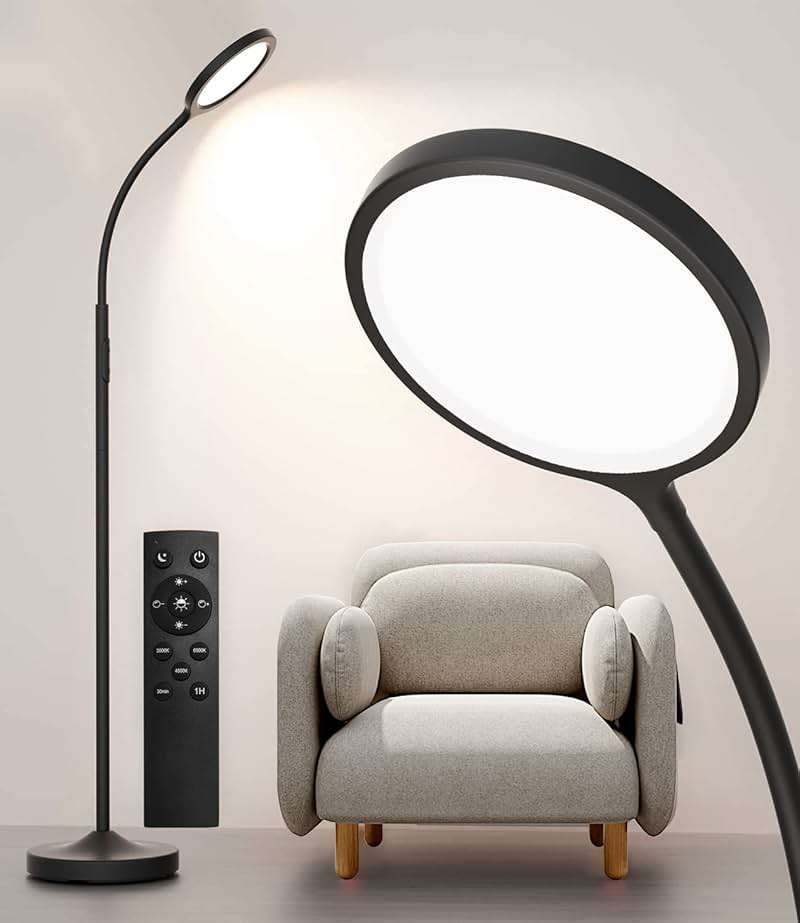 luckystyle Floor Lamp,Super Bright Dimmable LED Lamps for Living Room, Custom Color Temperature Standing Lamp with Remote Push Button, Adjustable Gooseneck Reading Floor Lamp for Bedroom Office Black - Image 1