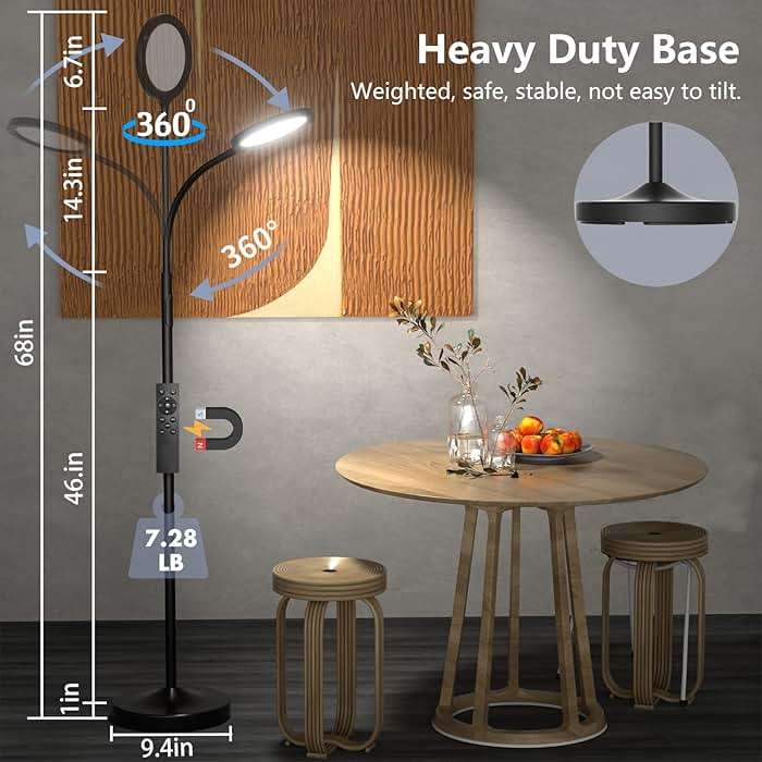 luckystyle Floor Lamp,Super Bright Dimmable LED Lamps for Living Room, Custom Color Temperature Standing Lamp with Remote Push Button, Adjustable Gooseneck Reading Floor Lamp for Bedroom Office Black - Image 5