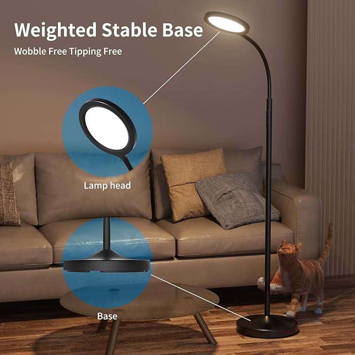 luckystyle Floor Lamp,Super Bright Dimmable LED Lamps for Living Room, Custom Color Temperature Standing Lamp with Remote Push Button, Adjustable Gooseneck Reading Floor Lamp for Bedroom Office Black - Image 7