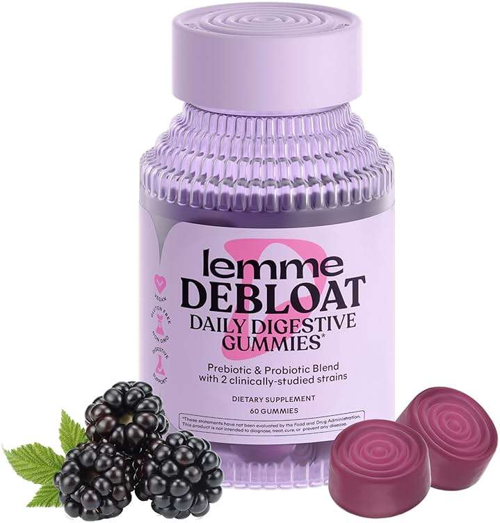 Lemme Debloat - Digestive & Gut Health Gummies with 2 Clinically Studied Probiotics & Prebiotic, Vegetarian, Gluten Free, Non GMO, BlackBerry Flavor (60 Count) - Image 1