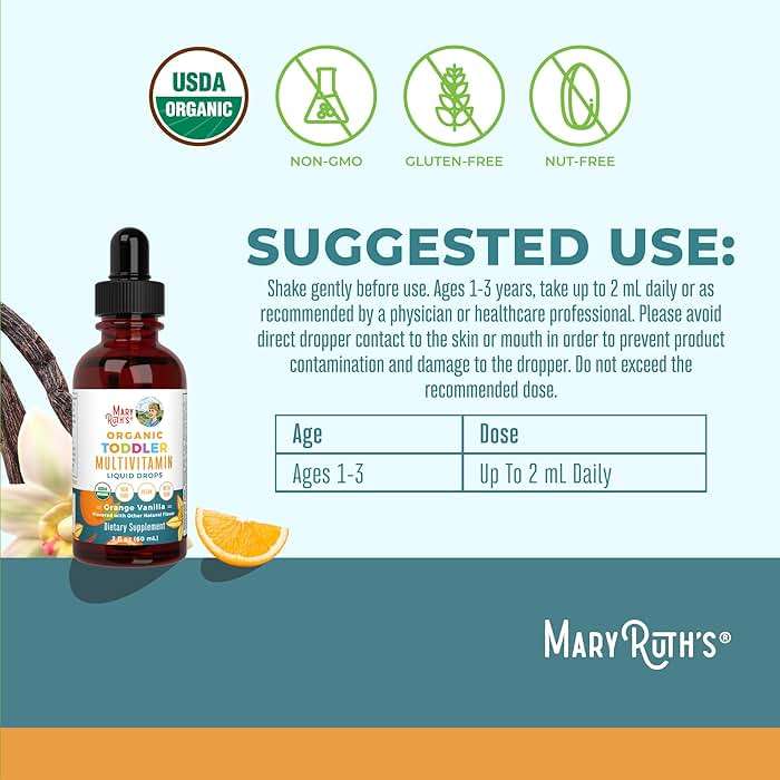 MARYRUTH'S Organics Multivitamin & Multimineral with Iron for Toddlers | USDA Organic | Sugar Free | Multivitamin Liquid Drops for Kids Ages 1-3 | Immune Support | Vegan | Non-GMO | 2 Fl Oz - Image 3