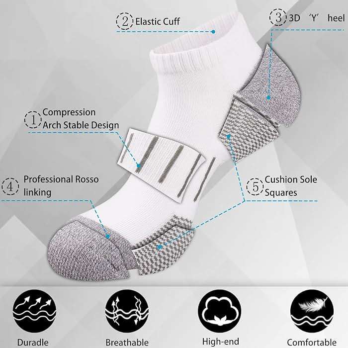 Heatuff 8 Pairs Men's Athletic Ankle Socks Cushioned Moisture Wicking Running Low Cut Sports Socks (Shoe Size 13-16) - Image 2