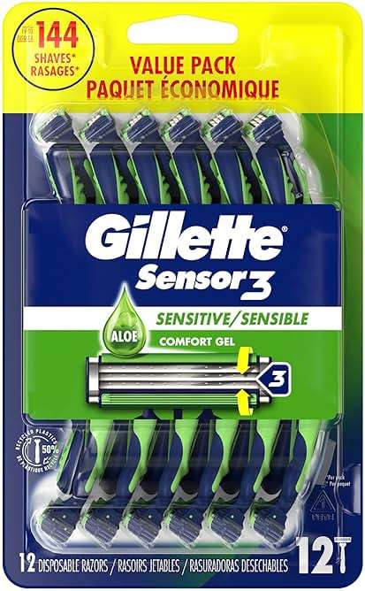 Gillette Sensor3 Sensitive Men's Disposable Shaving Razors, 12 Count - Image 3
