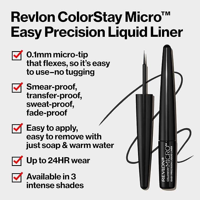 REVLON ColorStay Micro Easy Precision Liquid Eyeliner, Waterproof, Smudgeproof, Longwearing with Felt Tip Applicator, 301 Blackout, 0.057 fl oz - Image 3
