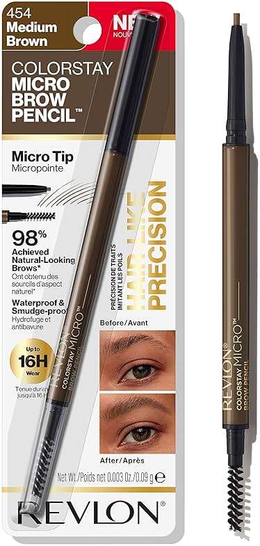 Revlon ColorStay Micro Eyebrow Pencil with Built In Spoolie Brush, Infused with Argan and Marula Oil, Waterproof, Smudgeproof, 454 Medium Brown, 0.003 oz - Image 1