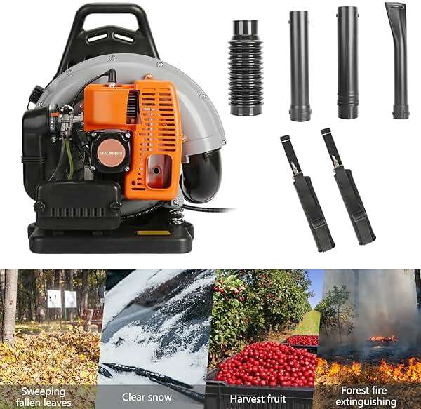 ZTGD 63CC 3HP 2 Stroke Backpack Gas Powered Leaf Blower, High Strength Snow Grass Lawn Blower Air Cooling Gasoline with Single-Cylinder Air-Cooled for Gutter,Garden,Yard Ora Orange - Image 5