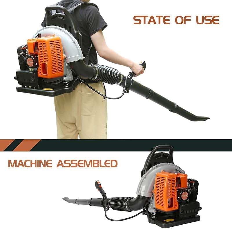 ZTGD 63CC 3HP 2 Stroke Backpack Gas Powered Leaf Blower, High Strength Snow Grass Lawn Blower Air Cooling Gasoline with Single-Cylinder Air-Cooled for Gutter,Garden,Yard Ora Orange - Image 6