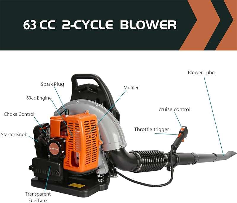 ZTGD 63CC 3HP 2 Stroke Backpack Gas Powered Leaf Blower, High Strength Snow Grass Lawn Blower Air Cooling Gasoline with Single-Cylinder Air-Cooled for Gutter,Garden,Yard Ora Orange - Image 7
