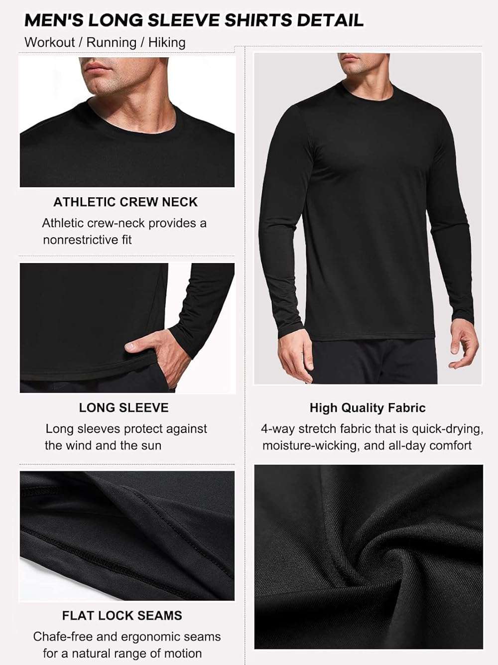 Men's 1, 3 or 5 Pack Performance Long Sleeve T-Shirts, UPF 50+ Sun Protection Shirts, Athletic Gym Workout Shirts for Running - Image 5