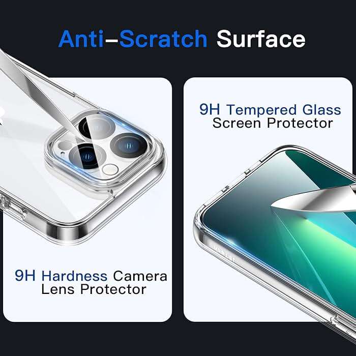 JETech 5 in 1 Case for iPhone 13 Pro Max 6.7-Inch, with 2-Pack Screen Protector and Camera Lens Protector, Non-Yellowing Shockproof Bumper Phone Cover, Full Coverage Tempered Glass Film (Clear) - Image 6
