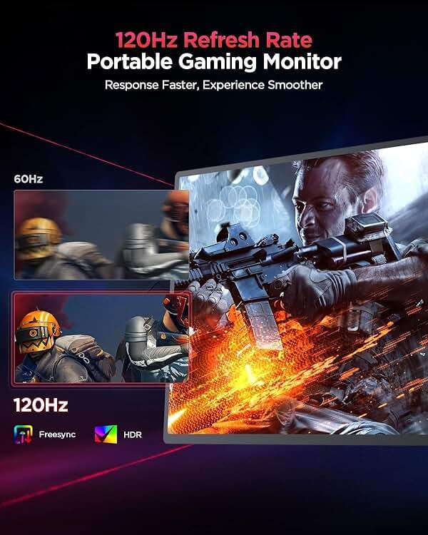 UPERFECT 2K 120Hz Portable Gaming Monitor, 16" 2560x1600 QHD 16:10 400 Nits Portable Monitor for Laptop w/VESA & Cover HDR Eye Care External Second Screen for PC Phone Game Console - Image 3