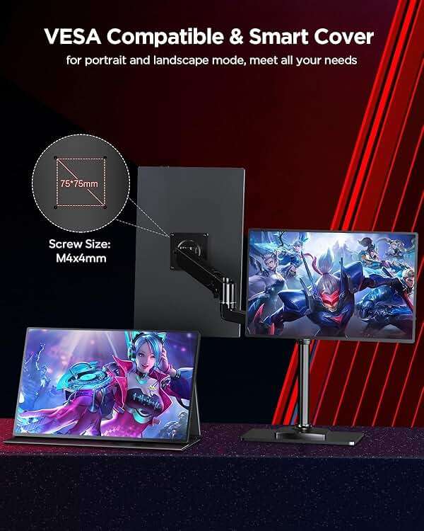 UPERFECT 2K 120Hz Portable Gaming Monitor, 16" 2560x1600 QHD 16:10 400 Nits Portable Monitor for Laptop w/VESA & Cover HDR Eye Care External Second Screen for PC Phone Game Console - Image 5