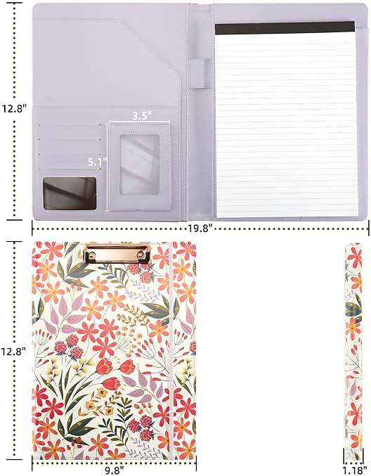 Padfolio for Women PU Leather Portfolio Cute Binder Foldable Recipe Clipboard Purple Phone Pocket - Image 2