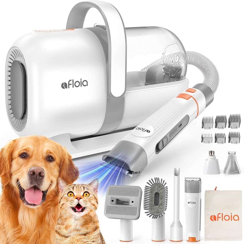 Afloia 6-in-1 Dog Grooming Kit, Pet Grooming Vacuum for Shedding, Dog Hair Vacuum with Clipper Nail Trimmer Grinder, Pet Brush Groomer at Home, Low Noise Cats Hair Remover, 1.5L Dust Cup, White - Image 1