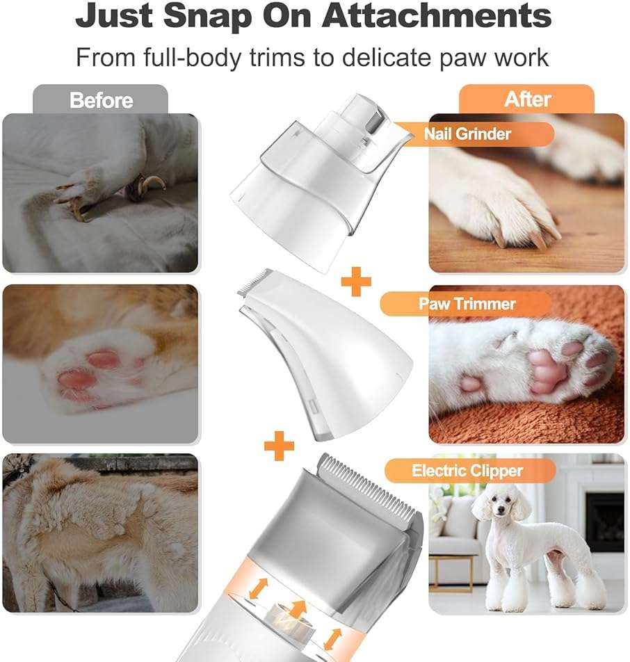 Afloia 6-in-1 Dog Grooming Kit, Pet Grooming Vacuum for Shedding, Dog Hair Vacuum with Clipper Nail Trimmer Grinder, Pet Brush Groomer at Home, Low Noise Cats Hair Remover, 1.5L Dust Cup, White - Image 3