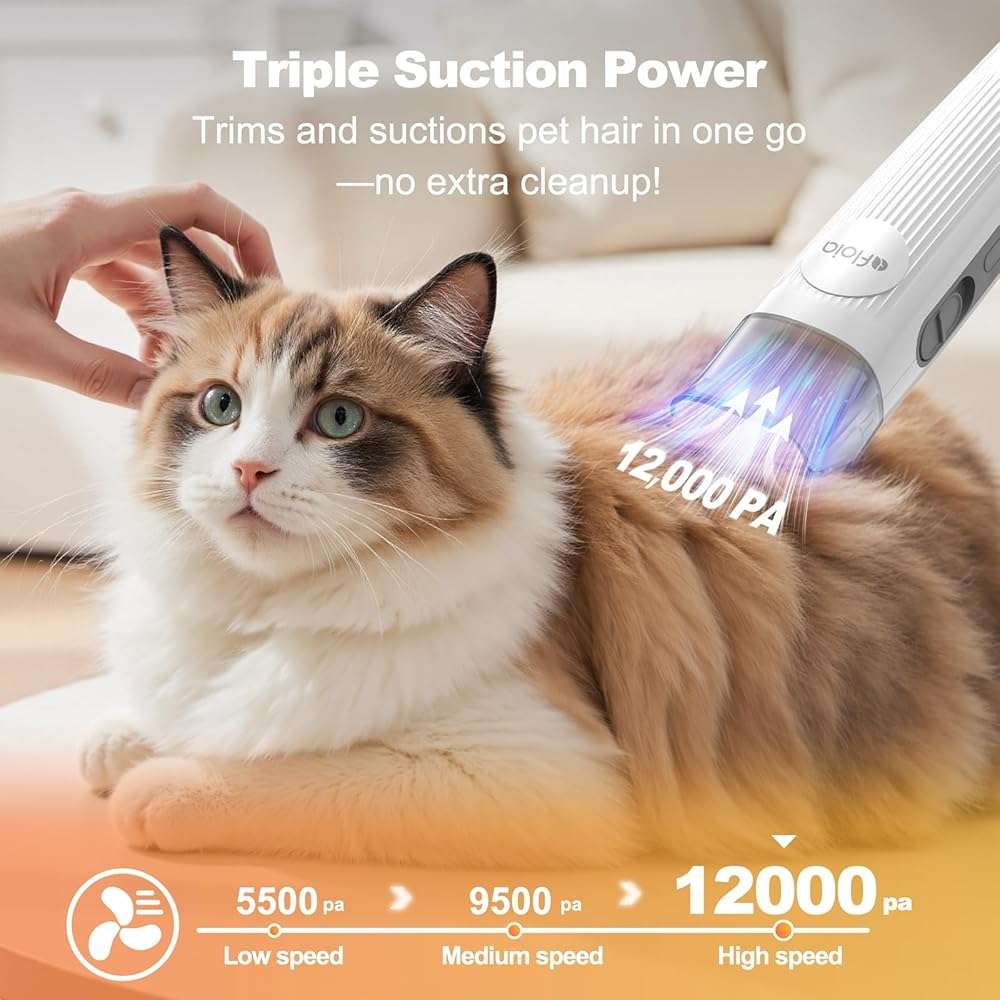 Afloia 6-in-1 Dog Grooming Kit, Pet Grooming Vacuum for Shedding, Dog Hair Vacuum with Clipper Nail Trimmer Grinder, Pet Brush Groomer at Home, Low Noise Cats Hair Remover, 1.5L Dust Cup, White - Image 4