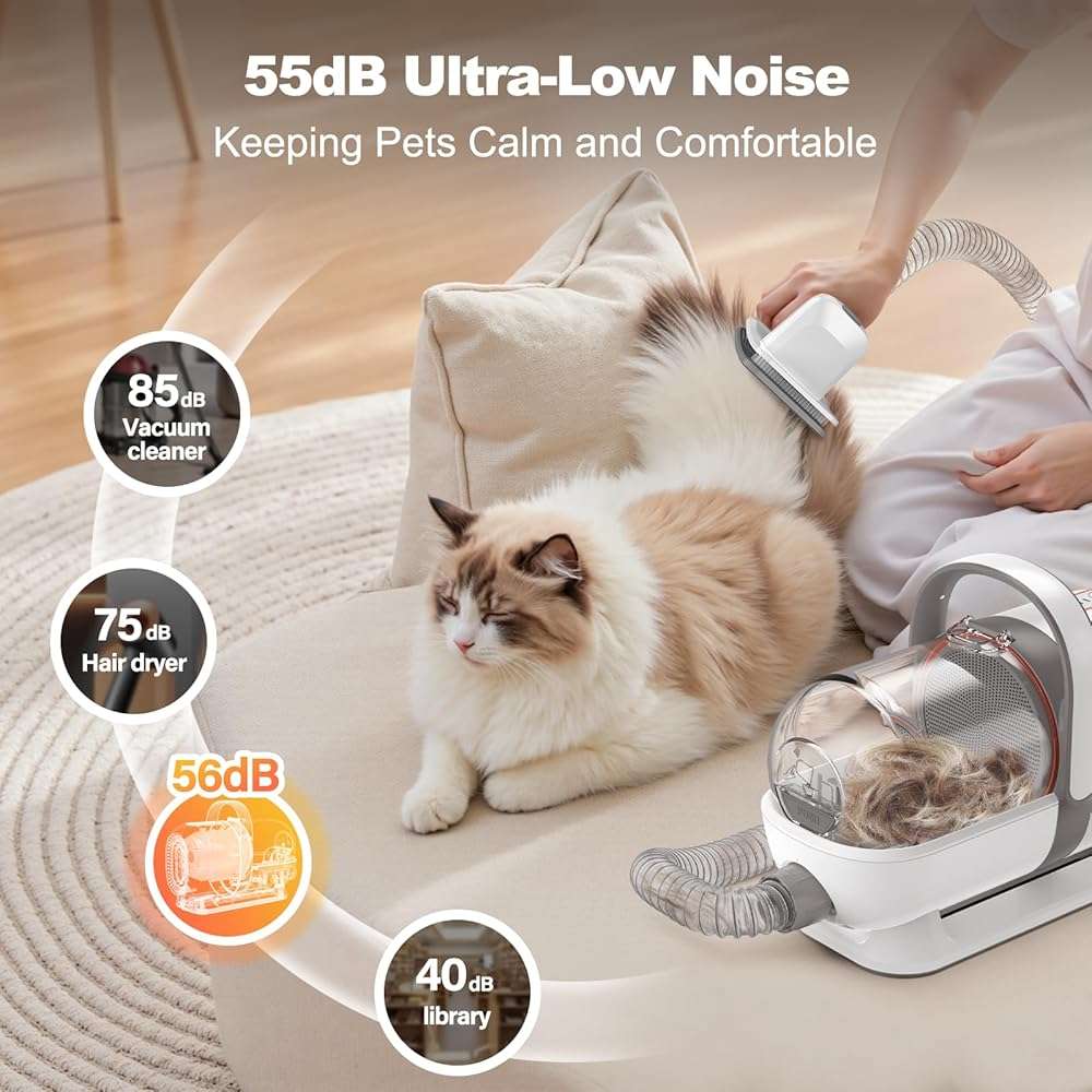 Afloia 6-in-1 Dog Grooming Kit, Pet Grooming Vacuum for Shedding, Dog Hair Vacuum with Clipper Nail Trimmer Grinder, Pet Brush Groomer at Home, Low Noise Cats Hair Remover, 1.5L Dust Cup, White - Image 5