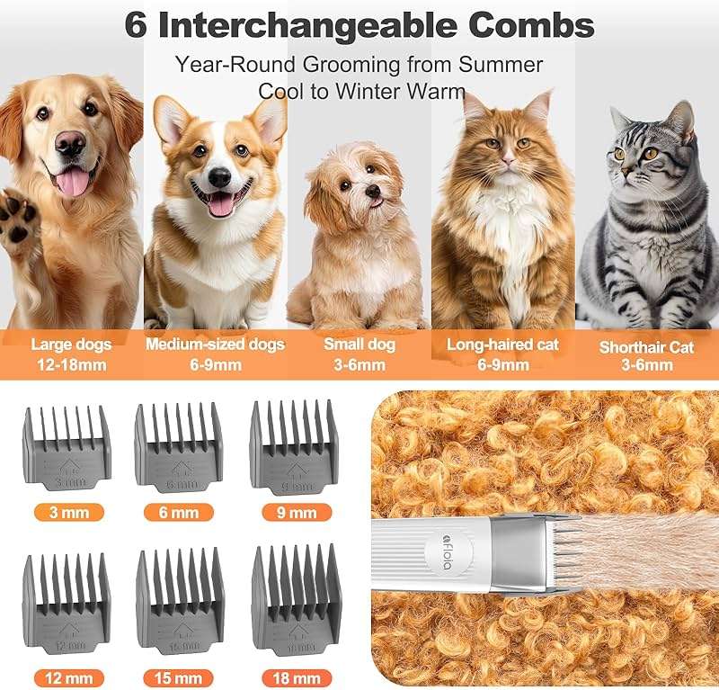 Afloia 6-in-1 Dog Grooming Kit, Pet Grooming Vacuum for Shedding, Dog Hair Vacuum with Clipper Nail Trimmer Grinder, Pet Brush Groomer at Home, Low Noise Cats Hair Remover, 1.5L Dust Cup, White - Image 7