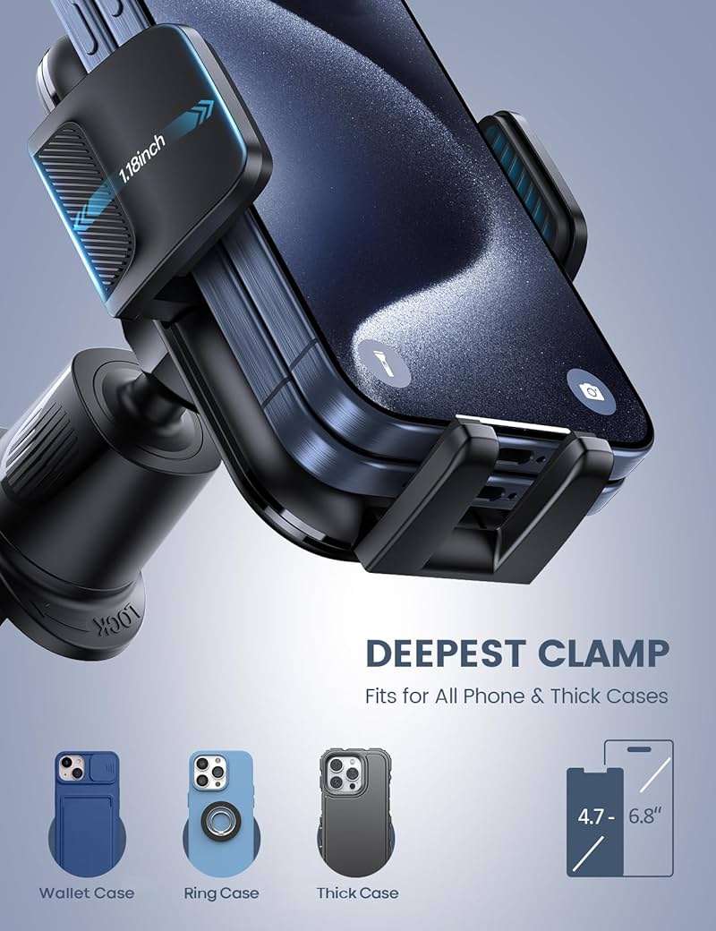 Lamicall 2026 Wider Clamp & Metal Hook Car Phone Holder Vent [Thick Cases Friendly] Phone Holders for Your Car Mount Gfts Automobile Hands Free Accessories for Women Men for iPhone 16 15 14 13 Pro Max - Image 2