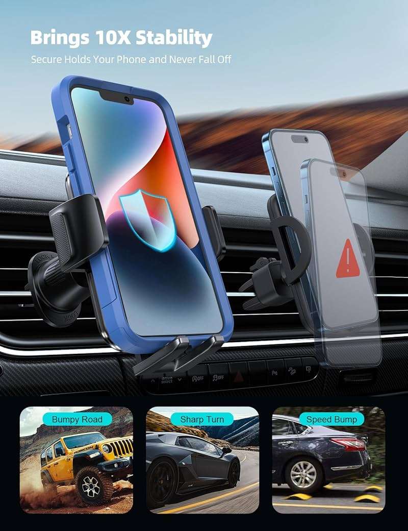 Lamicall 2026 Wider Clamp & Metal Hook Car Phone Holder Vent [Thick Cases Friendly] Phone Holders for Your Car Mount Gfts Automobile Hands Free Accessories for Women Men for iPhone 16 15 14 13 Pro Max - Image 3