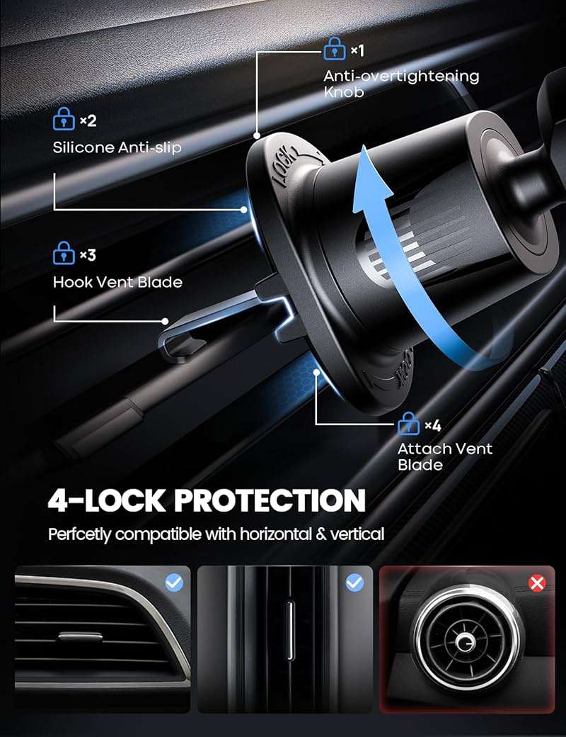Lamicall 2026 Wider Clamp & Metal Hook Car Phone Holder Vent [Thick Cases Friendly] Phone Holders for Your Car Mount Gfts Automobile Hands Free Accessories for Women Men for iPhone 16 15 14 13 Pro Max - Image 4