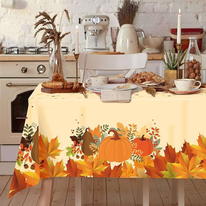 Alitake 3-Pack Thanksgiving Tablecloth Fall Tablecloths - Thanksgiving Tablecloth Disposable Plastic Thanksgiving Table Cloth Pumpkin & Leaves Print, Table Covers for Thanksgiving (Yellow) - Image 7