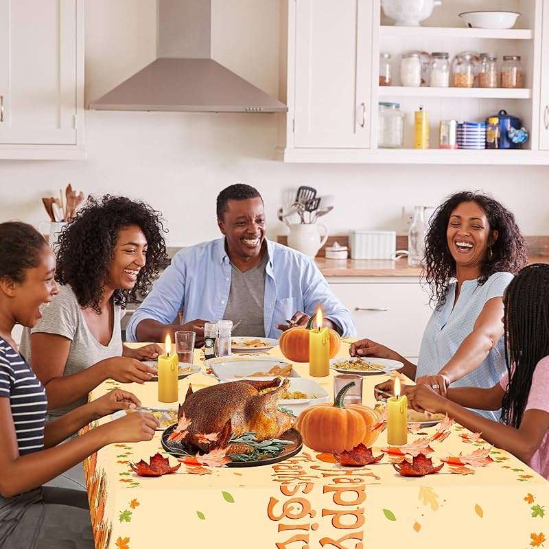 Alitake 3-Pack Thanksgiving Tablecloth Fall Tablecloths - Thanksgiving Tablecloth Disposable Plastic Thanksgiving Table Cloth Pumpkin & Leaves Print, Table Covers for Thanksgiving (Yellow) - Image 8