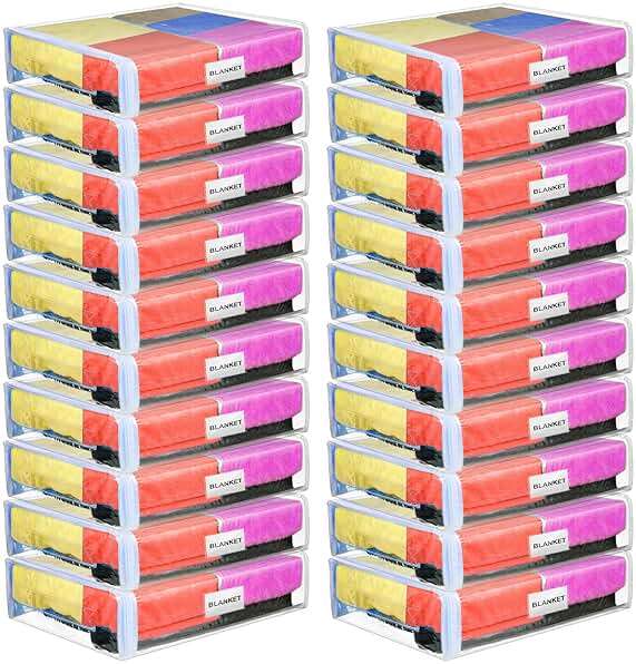 Kenning 20 Pcs Clear Zippered Storage Bags for Sheet Plastic Sweater Bag with Handle and Label Pocket Vinyl Stackable Closet Organizer Moving Bag for Bed Blanket Clothes Pillow(White,11 x 15 x 4 Inch) - Image 1