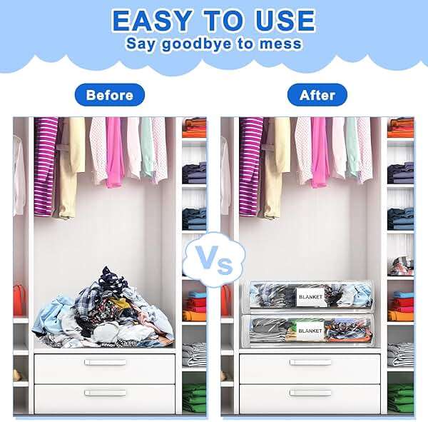 Kenning 20 Pcs Clear Zippered Storage Bags for Sheet Plastic Sweater Bag with Handle and Label Pocket Vinyl Stackable Closet Organizer Moving Bag for Bed Blanket Clothes Pillow(White,11 x 15 x 4 Inch) - Image 6