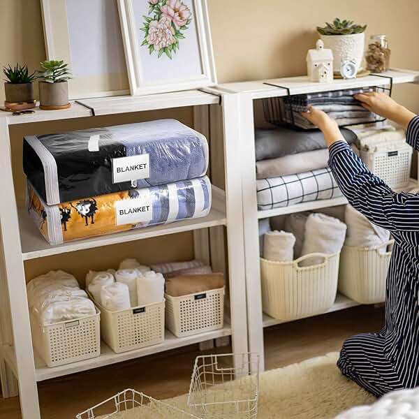 Kenning 20 Pcs Clear Zippered Storage Bags for Sheet Plastic Sweater Bag with Handle and Label Pocket Vinyl Stackable Closet Organizer Moving Bag for Bed Blanket Clothes Pillow(White,11 x 15 x 4 Inch) - Image 7