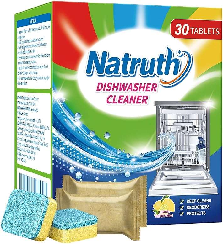 NATRUTH 30 Pack Dishwasher Cleaner Tablets Individually Wrapped,Deep Cleaning, Removes Grease & Limescale, Compatible with All DishWashing Machines - Image 1