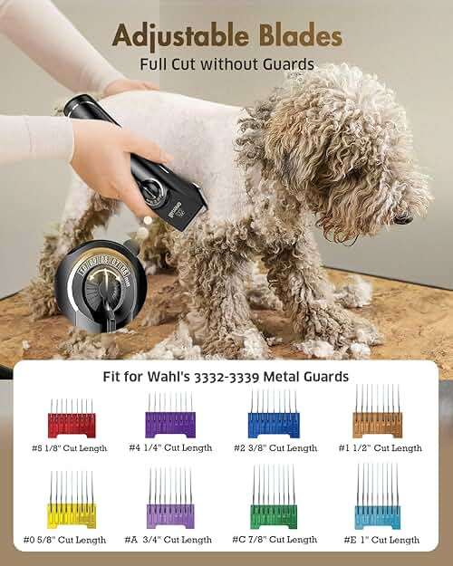 oneisall Dog Clippers for Grooming Doodles Poodles Thick Curly Hair,Low Noise Heavy Duty Dog Grooming Kit with Detachable Metal Blades - Image 5