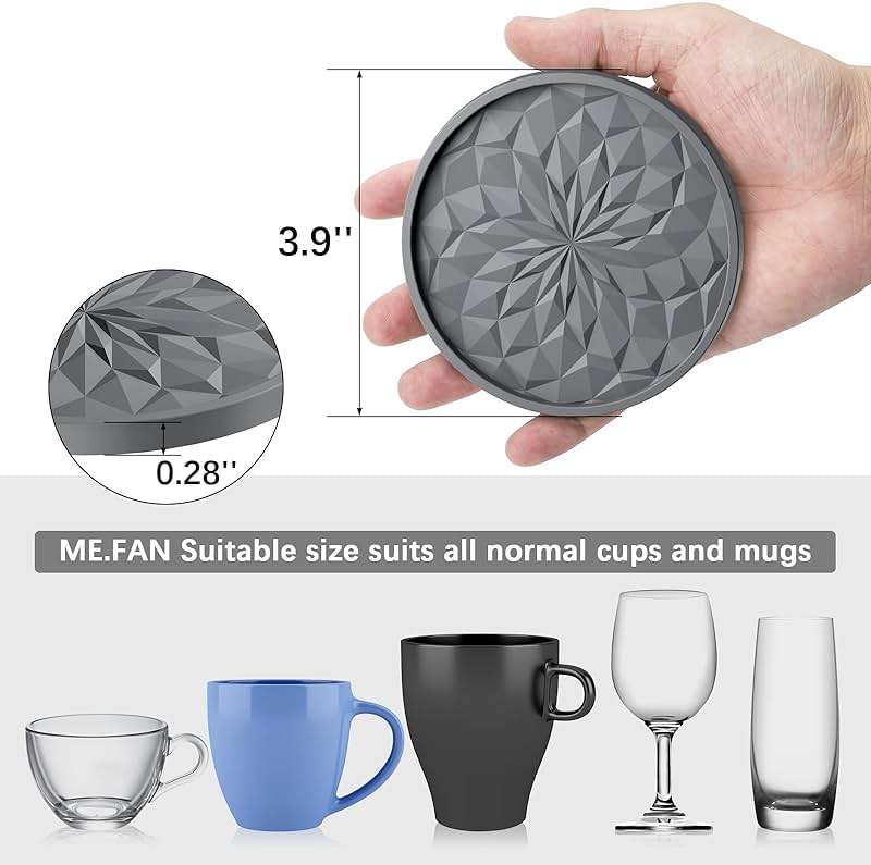 ME.FAN Silicone Coasters with Holder,[6 Pack] Drinking Coasters - Cup Mat for Hot or Cold Drinks, Thickened, Non-Slip, Non-Stick,Deep Tray Black - Image 3