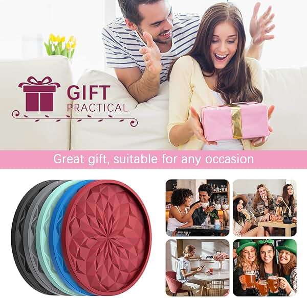 ME.FAN Silicone Coasters with Holder,[6 Pack] Drinking Coasters - Cup Mat for Hot or Cold Drinks, Thickened, Non-Slip, Non-Stick,Deep Tray Black - Image 7