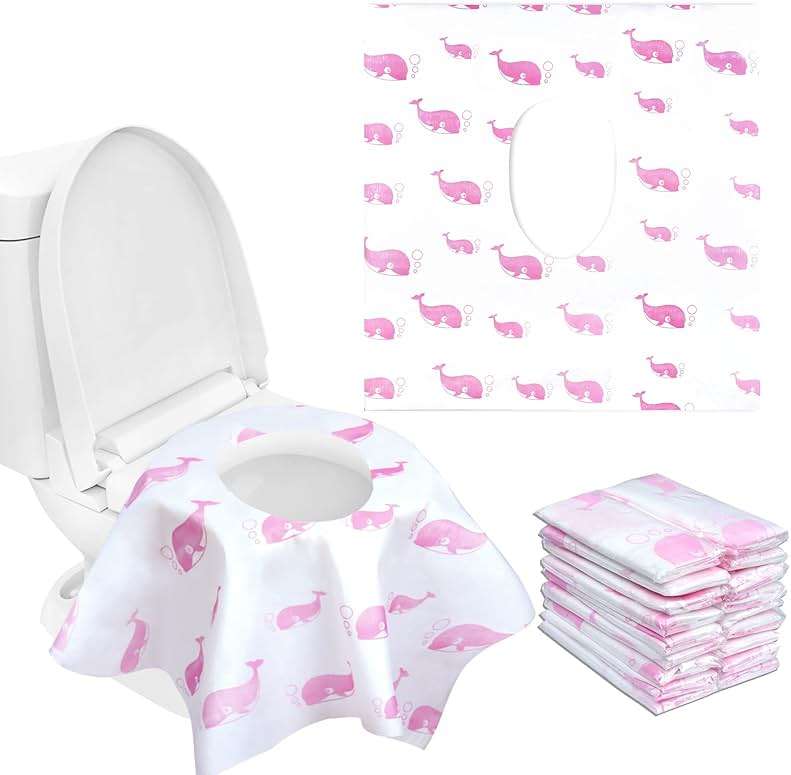21 Pack Toilet Seat Covers Disposable, Extra Large Disposable Toilet Seat Covers for Adults, Individually Wrapped Potty Training Liners with Non-Slip Adhesives for Kids in Home, Restrooms&Travel -Pink - Image 1