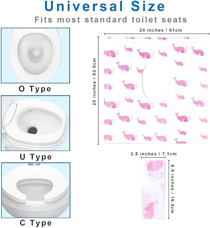 21 Pack Toilet Seat Covers Disposable, Extra Large Disposable Toilet Seat Covers for Adults, Individually Wrapped Potty Training Liners with Non-Slip Adhesives for Kids in Home, Restrooms&Travel -Pink - Image 3